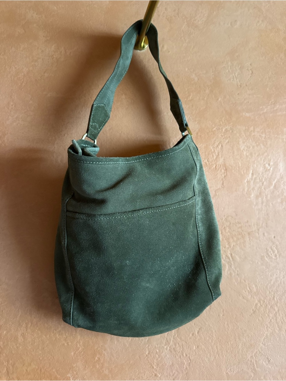 Green Genuine Suede Leather Slouchy Hobo Shoulder Bag Zip Detail - Picture 5 of 10